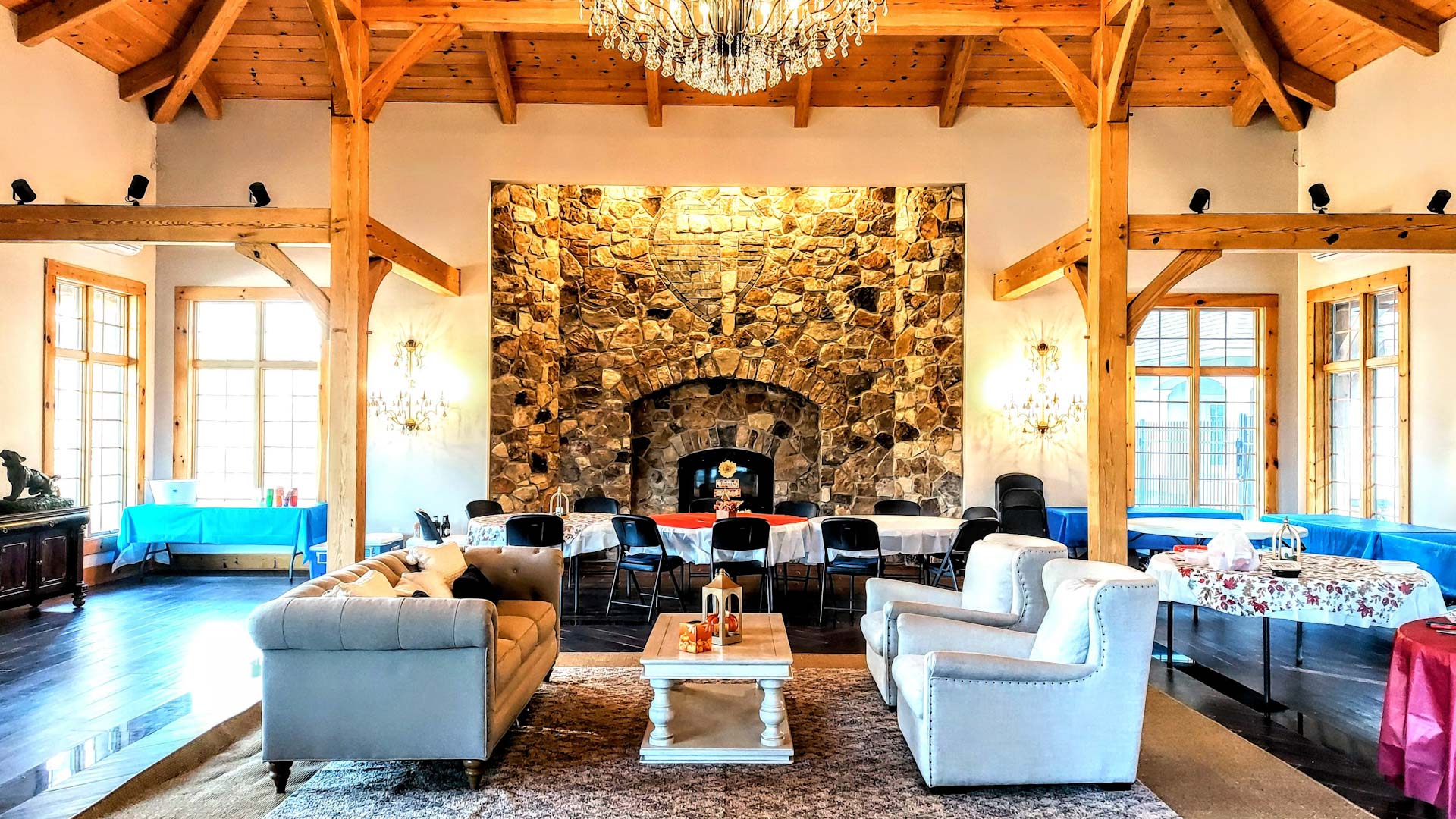 House with timberframe pavilion and large fireplace for production filming & Photoshoot set rental